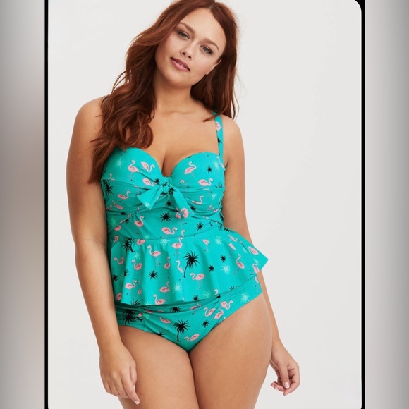 Torrid Pink Flamingo High Rise Ruched Bikini Bottoms - Picture 1 of 5
